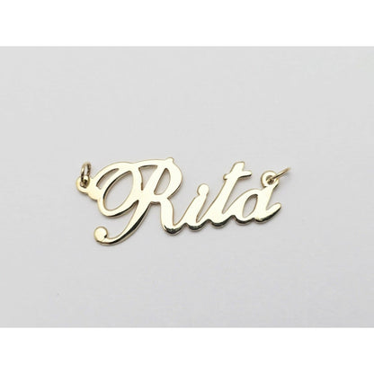 14K Yellow Gold Name Initial " Rita " Charm Pendant