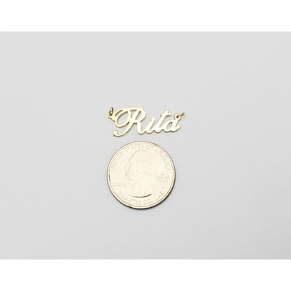 14K Yellow Gold Name Initial " Rita " Charm Pendant