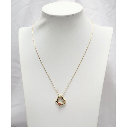 14K Yellow Gold Open Heart Ladybug Box Link Chain Necklace