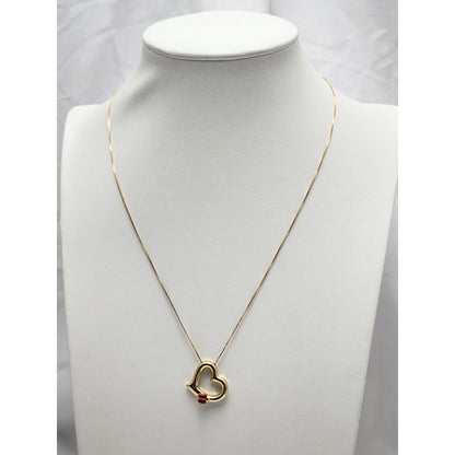 14K Yellow Gold Open Heart Ladybug Box Link Chain Necklace