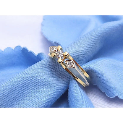 14K Two Tone Gold Round Cut Diamond Engagement Ring