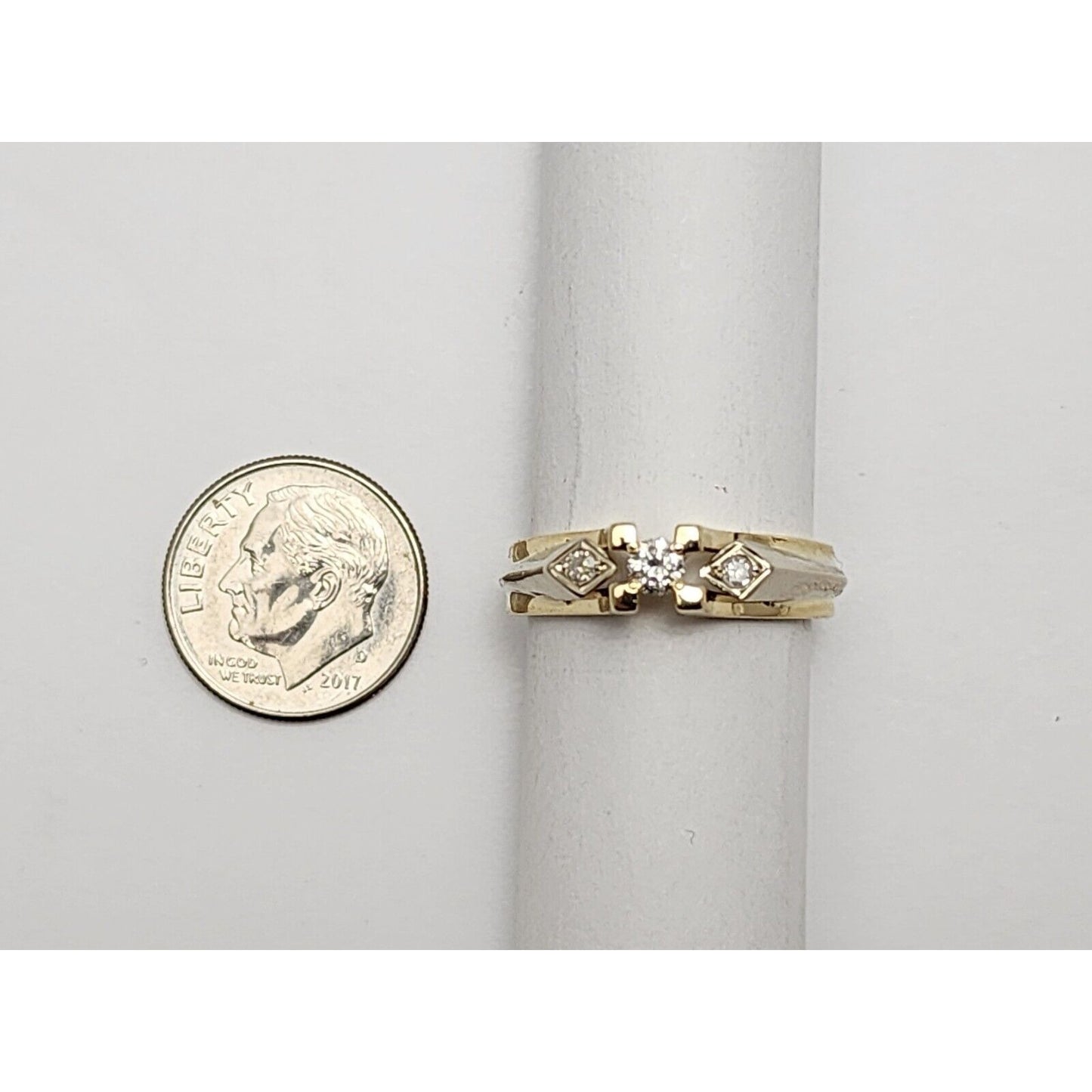 14K Two Tone Gold Round Cut Diamond Engagement Ring