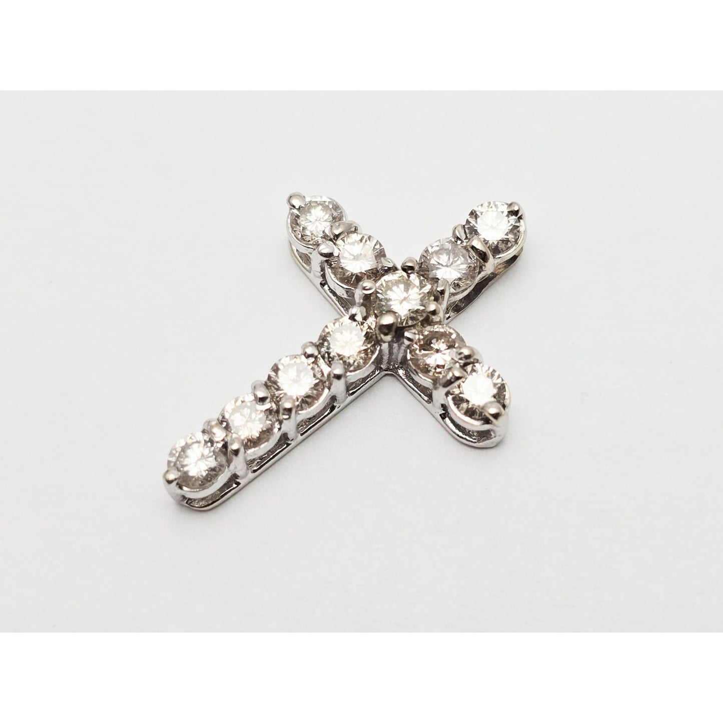 14K White Gold Brilliant White Diamond Cross Pendant Charm
