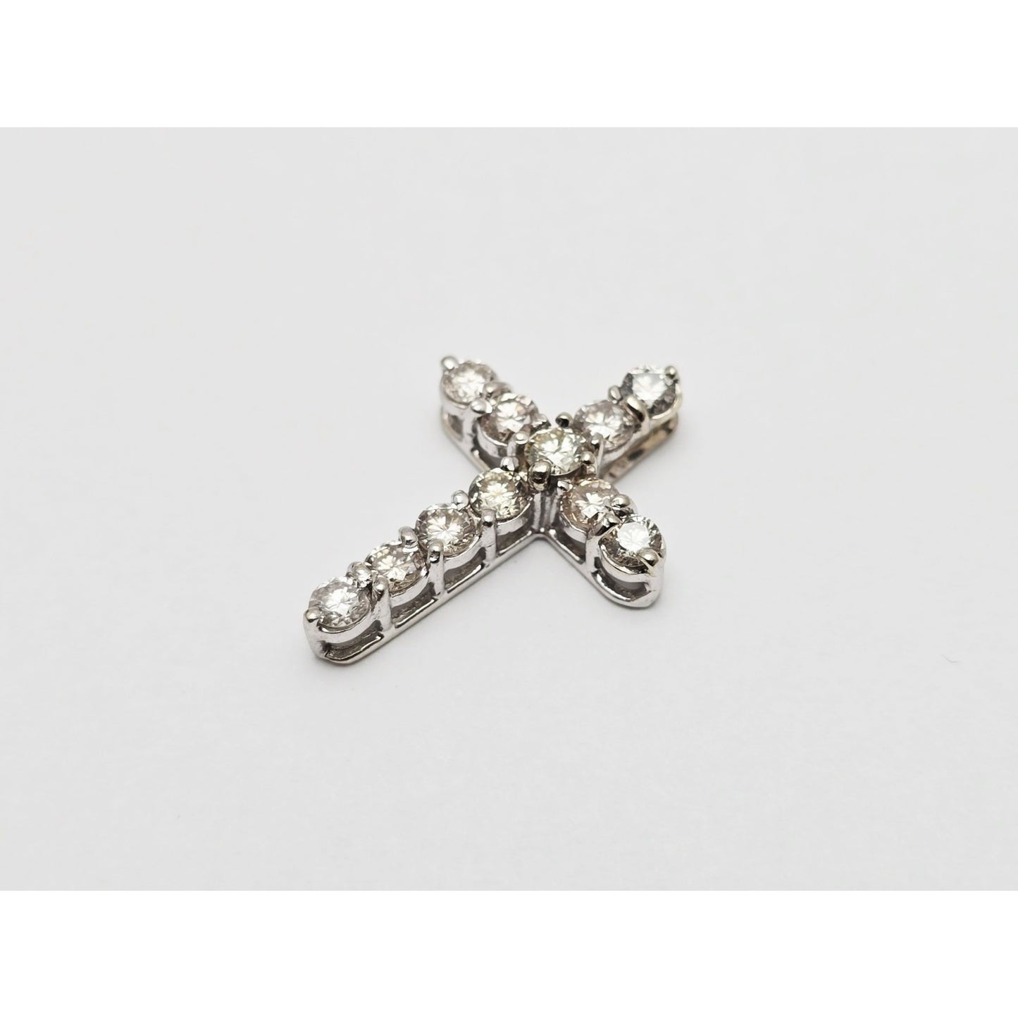14K White Gold Brilliant White Diamond Cross Pendant Charm