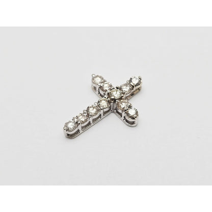 14K White Gold Brilliant White Diamond Cross Pendant Charm