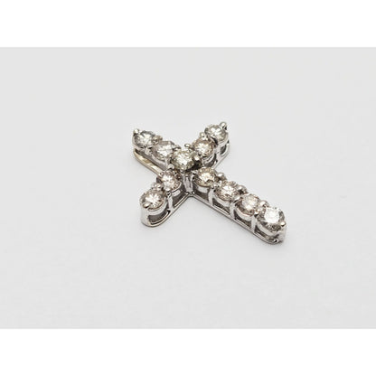 14K White Gold Brilliant White Diamond Cross Pendant Charm