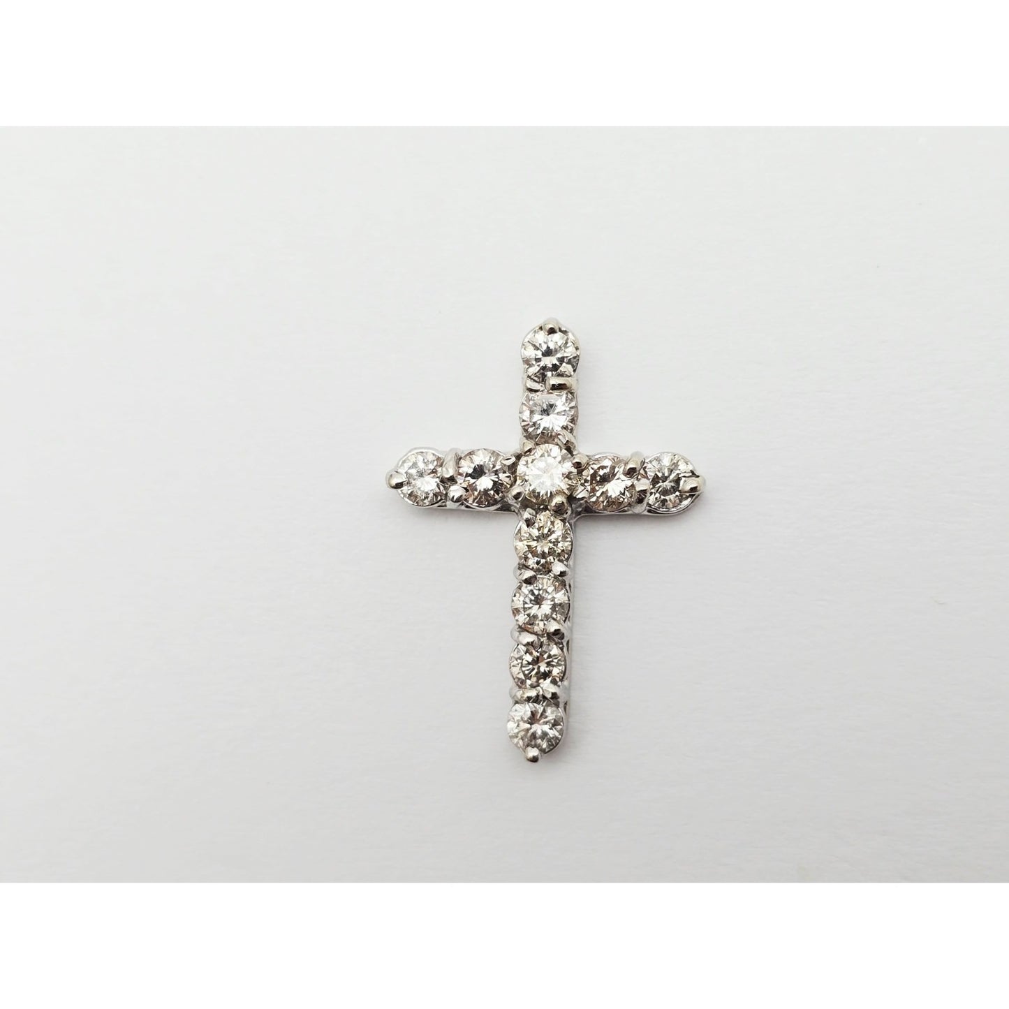 14K White Gold Brilliant White Diamond Cross Pendant Charm