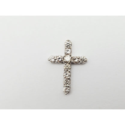 14K White Gold Brilliant White Diamond Cross Pendant Charm