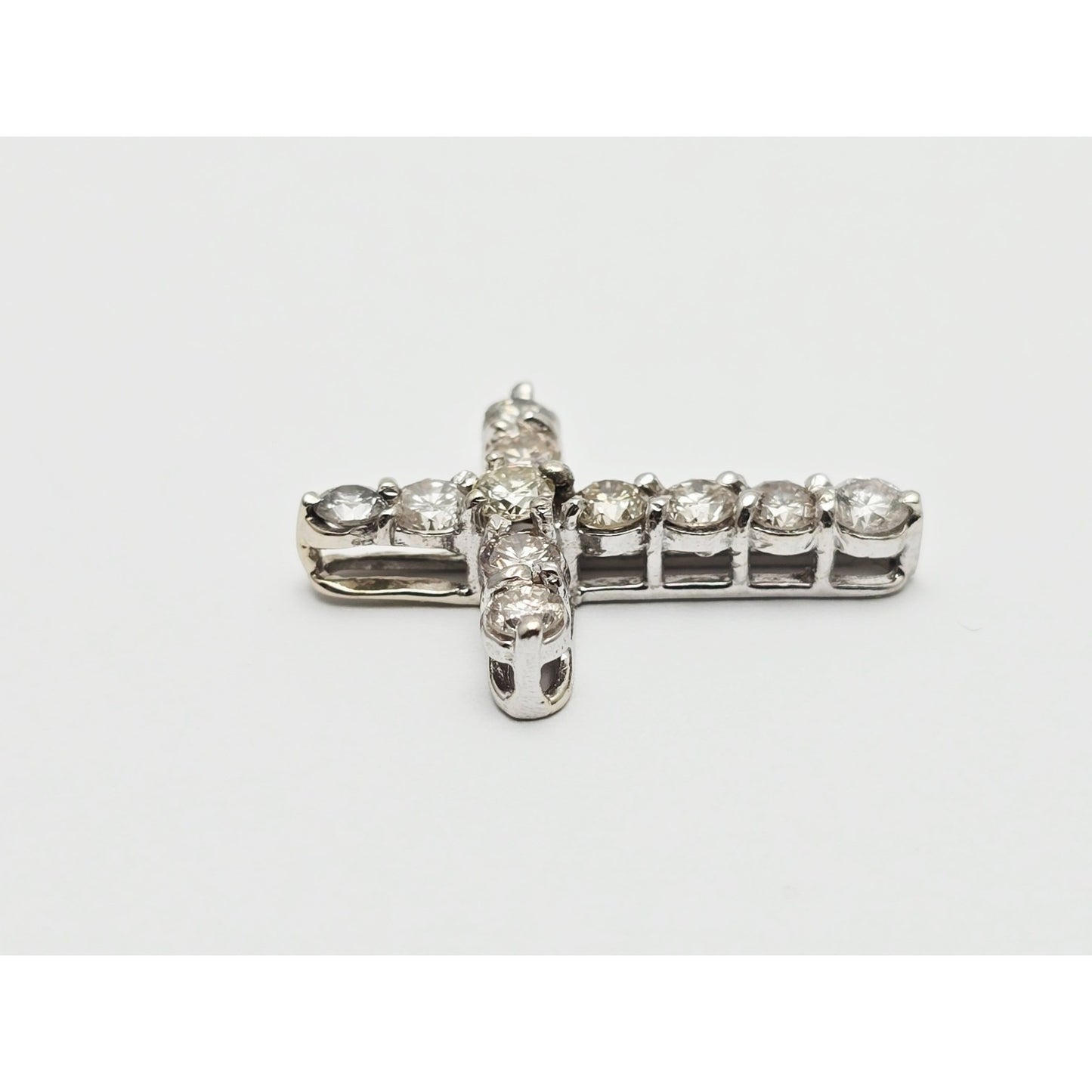 14K White Gold Brilliant White Diamond Cross Pendant Charm