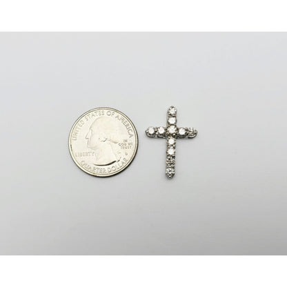 14K White Gold Brilliant White Diamond Cross Pendant Charm