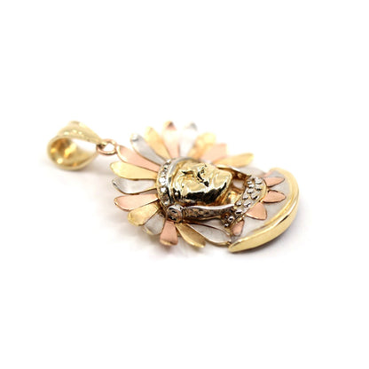 14K Tri Tone Gold Native American Indian Chief Head CZ Charm Pendant