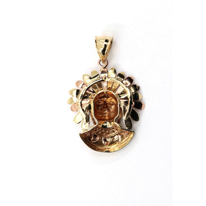 14K Tri Tone Gold Native American Indian Chief Head CZ Charm Pendant