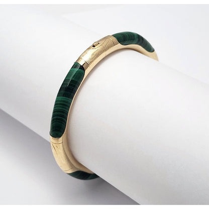 14K Yellow Gold Textured Malachite Bangle Bracelet