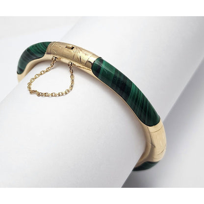 14K Yellow Gold Textured Malachite Bangle Bracelet