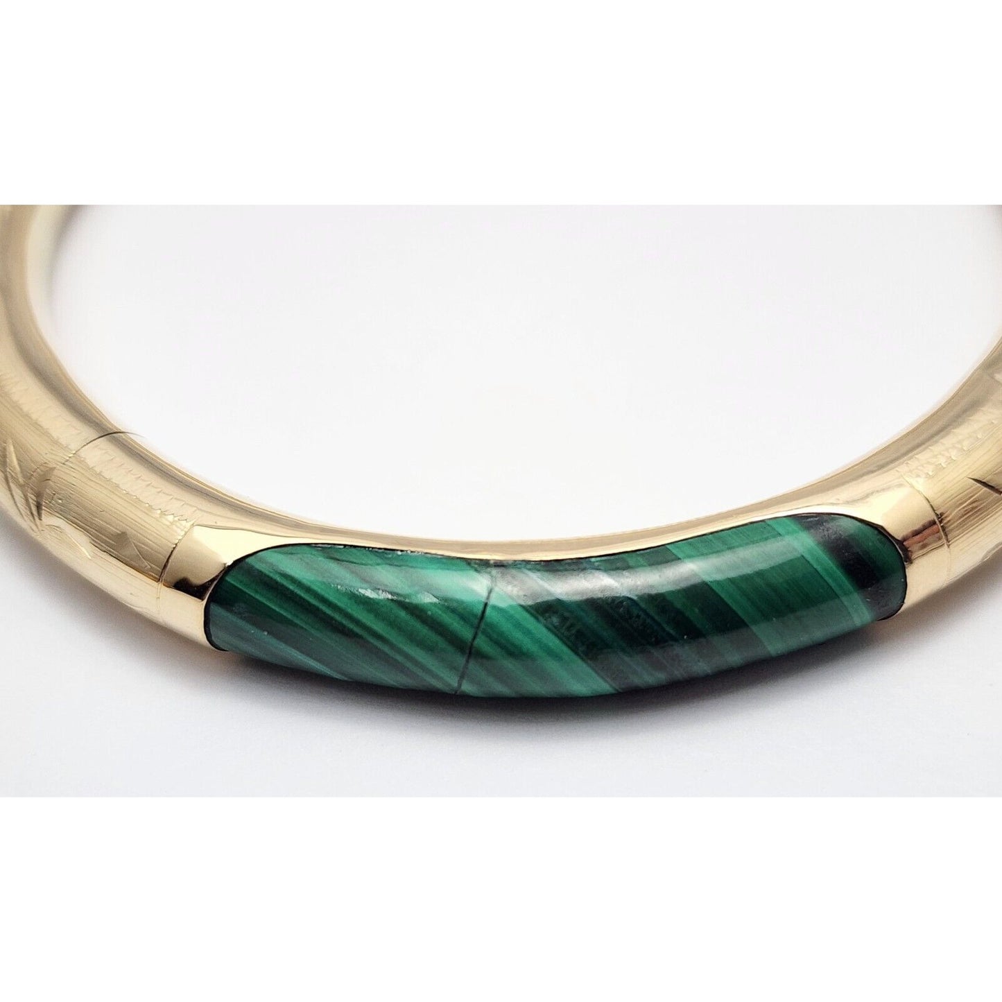 14K Yellow Gold Textured Malachite Bangle Bracelet