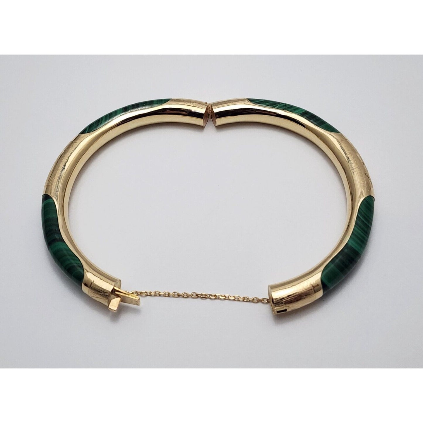 14K Yellow Gold Textured Malachite Bangle Bracelet