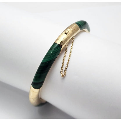 14K Yellow Gold Textured Malachite Bangle Bracelet