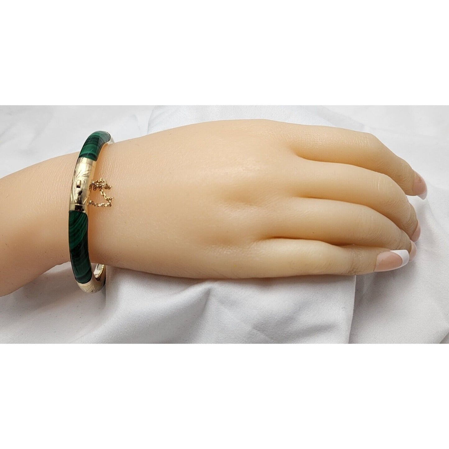 14K Yellow Gold Textured Malachite Bangle Bracelet