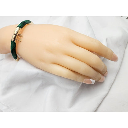 14K Yellow Gold Textured Malachite Bangle Bracelet