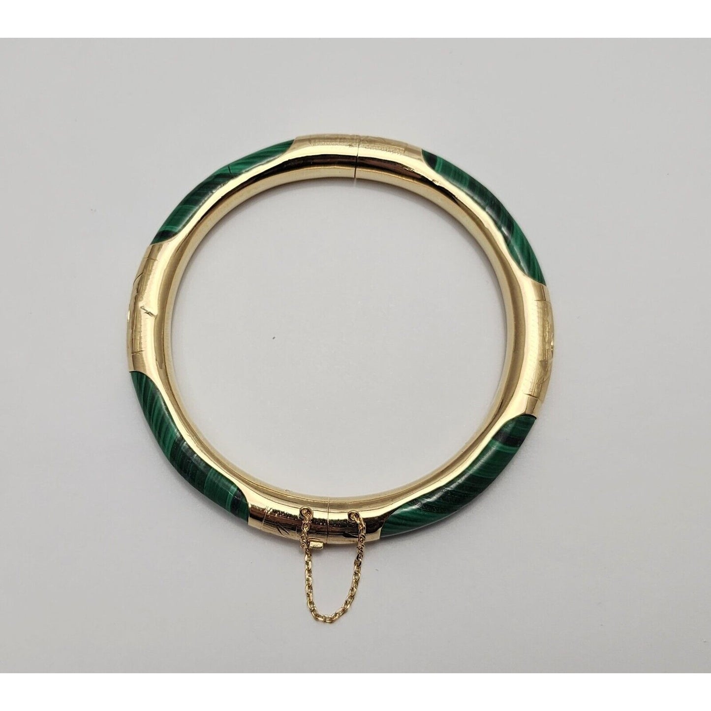 14K Yellow Gold Textured Malachite Bangle Bracelet