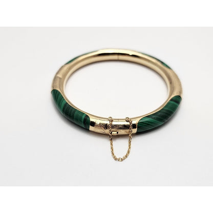 14K Yellow Gold Textured Malachite Bangle Bracelet