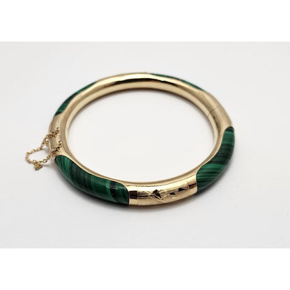 14K Yellow Gold Textured Malachite Bangle Bracelet