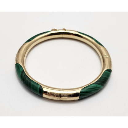 14K Yellow Gold Textured Malachite Bangle Bracelet