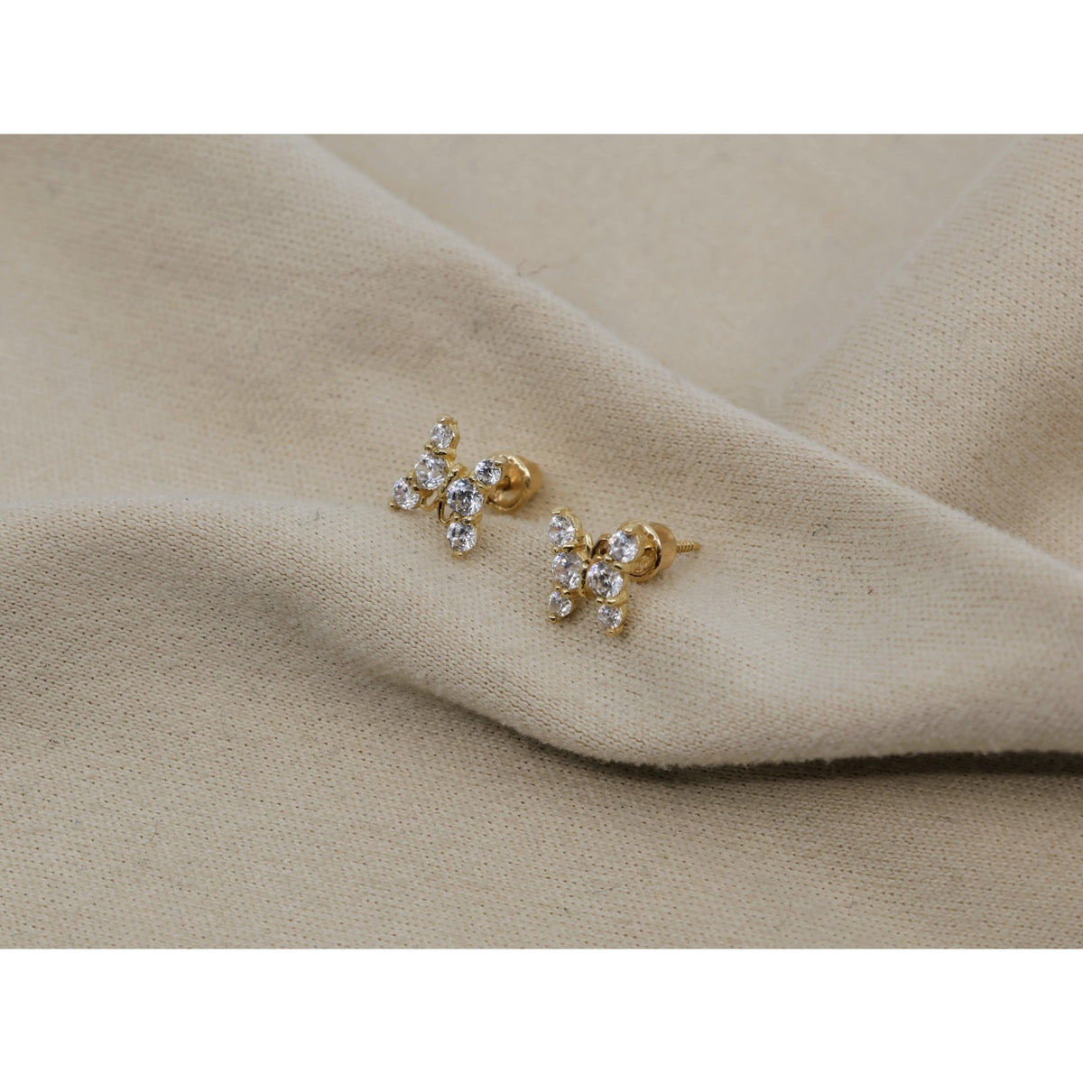 14K Yellow Gold Butterfly Screw back Baby Stud CZ Earrings