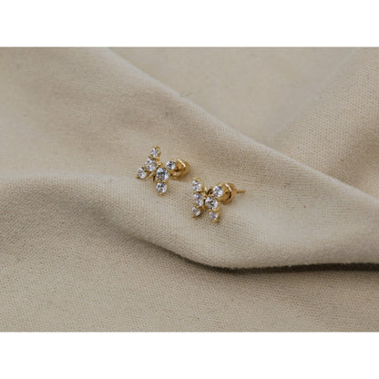 14K Yellow Gold Butterfly Screw back Baby Stud CZ Earrings