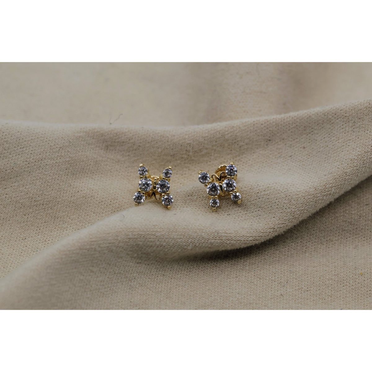 14K Yellow Gold Butterfly Screw back Baby Stud CZ Earrings