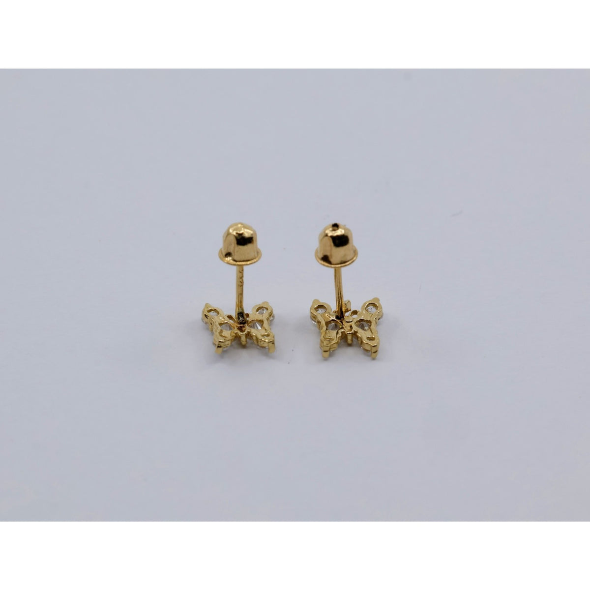 14K Yellow Gold Butterfly Screw back Baby Stud CZ Earrings