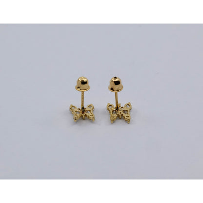 14K Yellow Gold Butterfly Screw back Baby Stud CZ Earrings