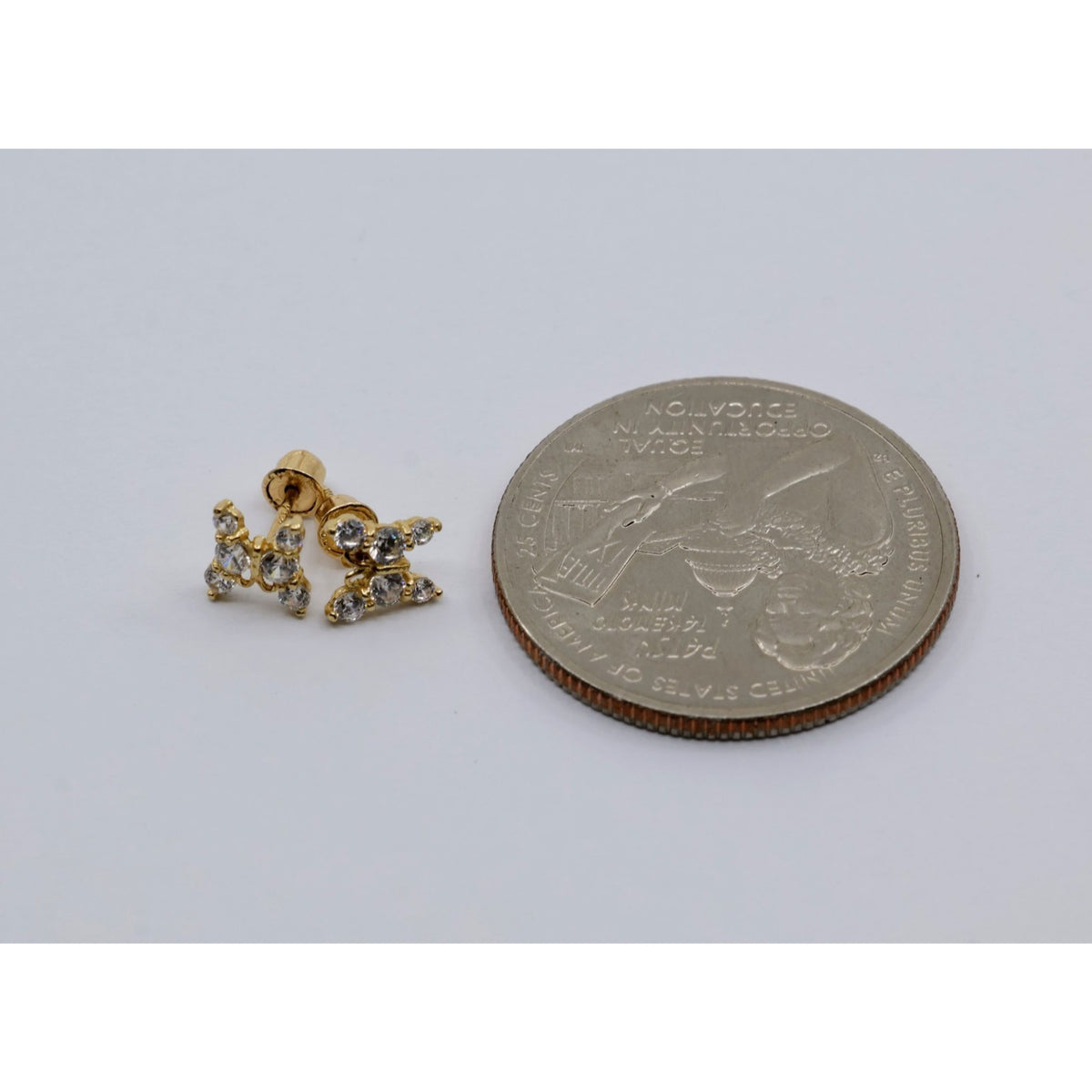 14K Yellow Gold Butterfly Screw back Baby Stud CZ Earrings