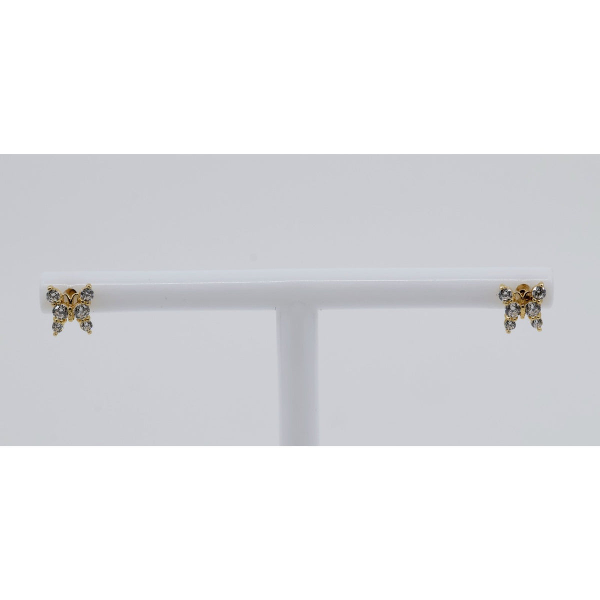 14K Yellow Gold Butterfly Screw back Baby Stud CZ Earrings