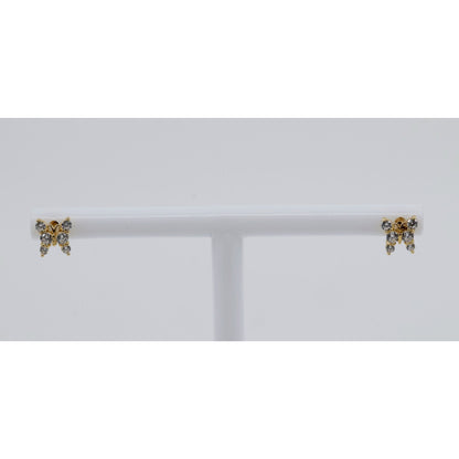 14K Yellow Gold Butterfly Screw back Baby Stud CZ Earrings