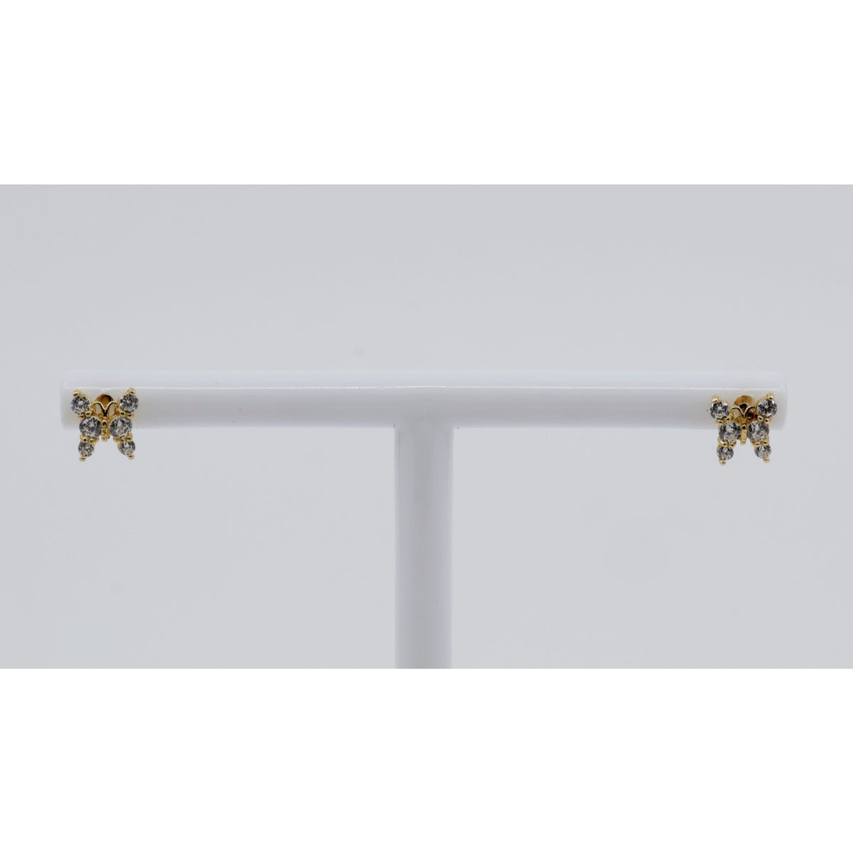 14K Yellow Gold Butterfly Screw back Baby Stud CZ Earrings
