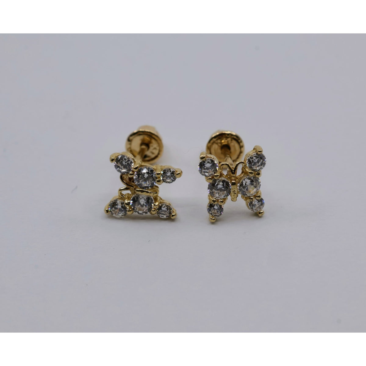 14K Yellow Gold Butterfly Screw back Baby Stud CZ Earrings