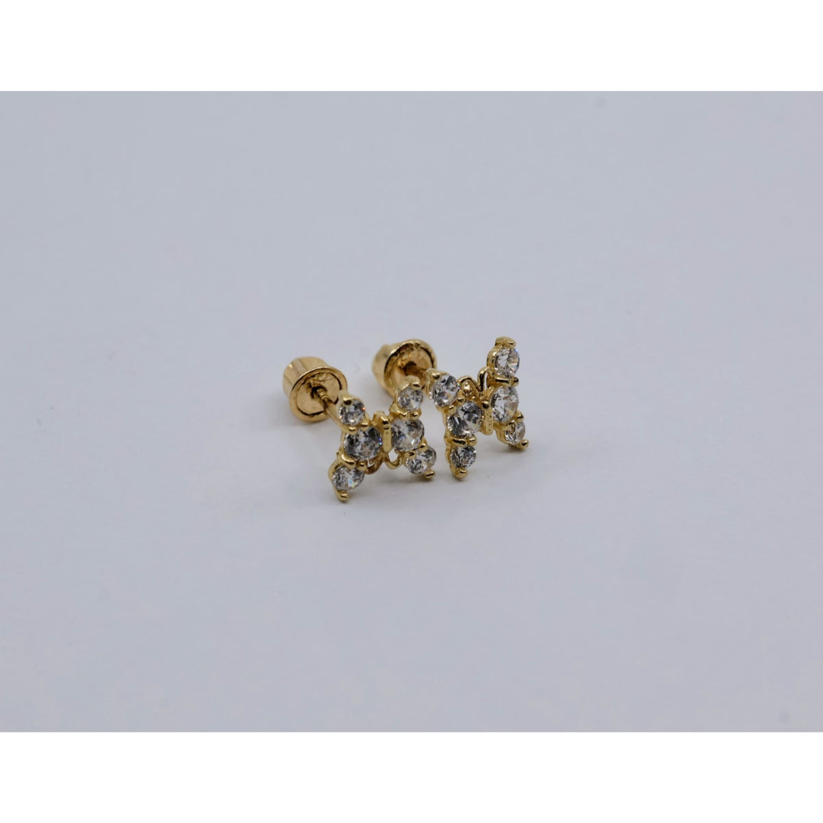 14K Yellow Gold Butterfly Screw back Baby Stud CZ Earrings