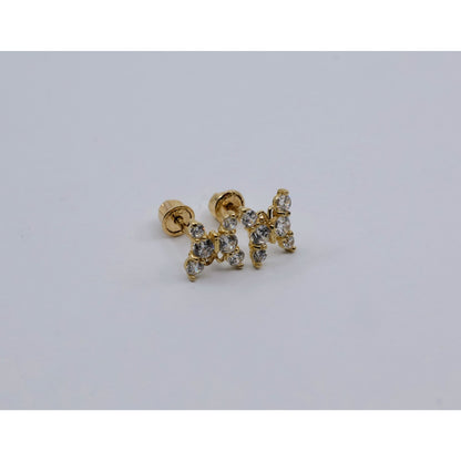 14K Yellow Gold Butterfly Screw back Baby Stud CZ Earrings