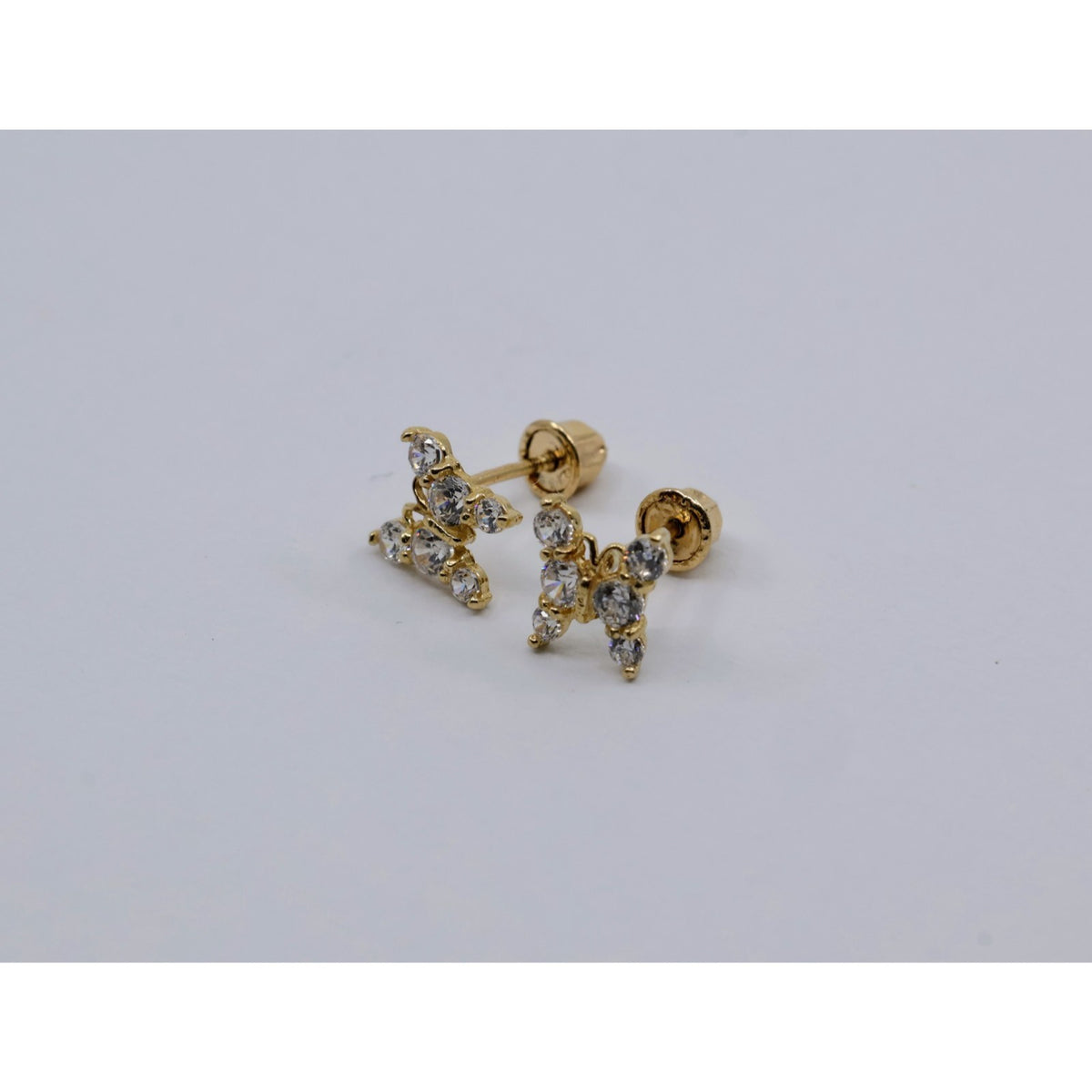 14K Yellow Gold Butterfly Screw back Baby Stud CZ Earrings