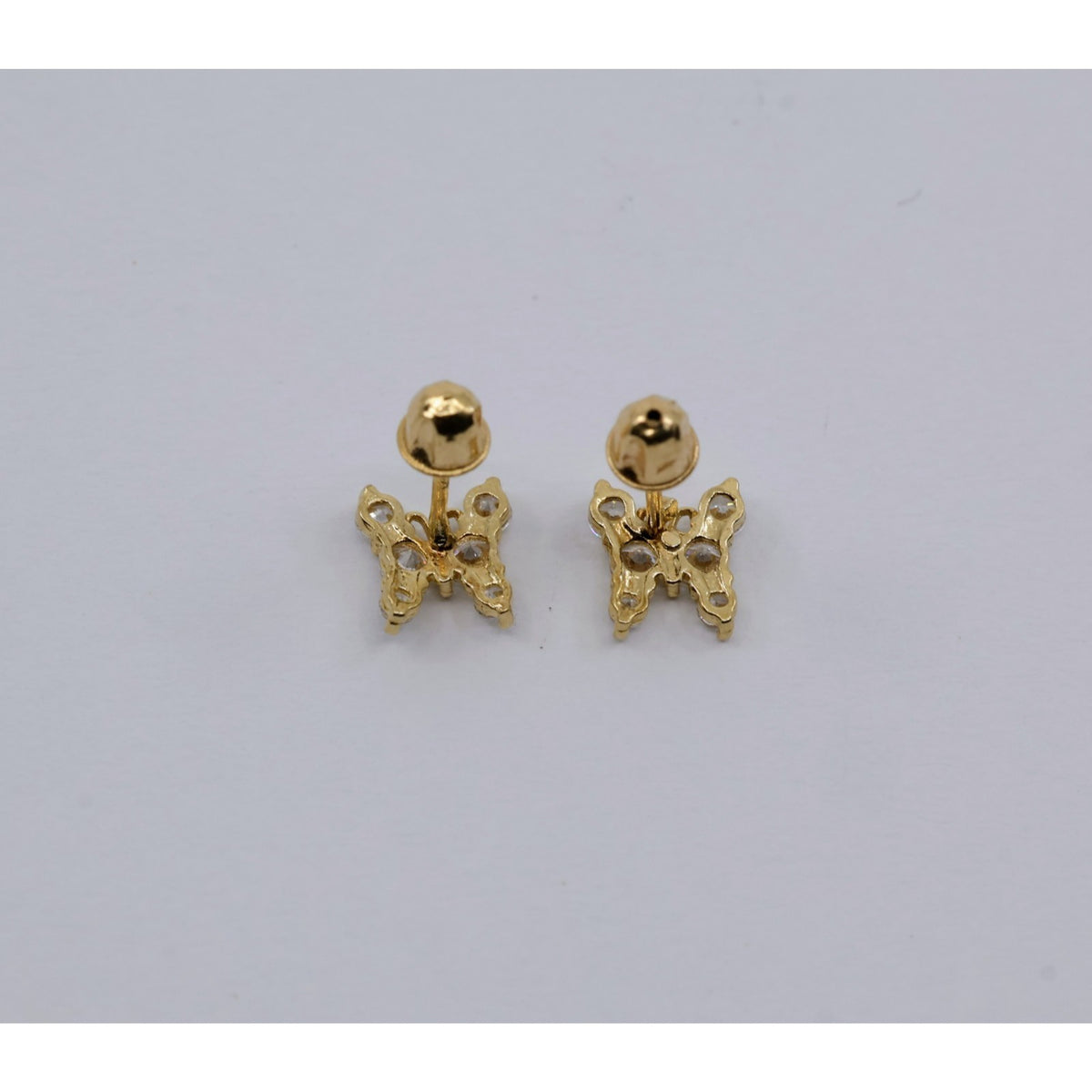 14K Yellow Gold Butterfly Screw back Baby Stud CZ Earrings