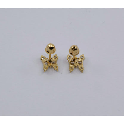 14K Yellow Gold Butterfly Screw back Baby Stud CZ Earrings