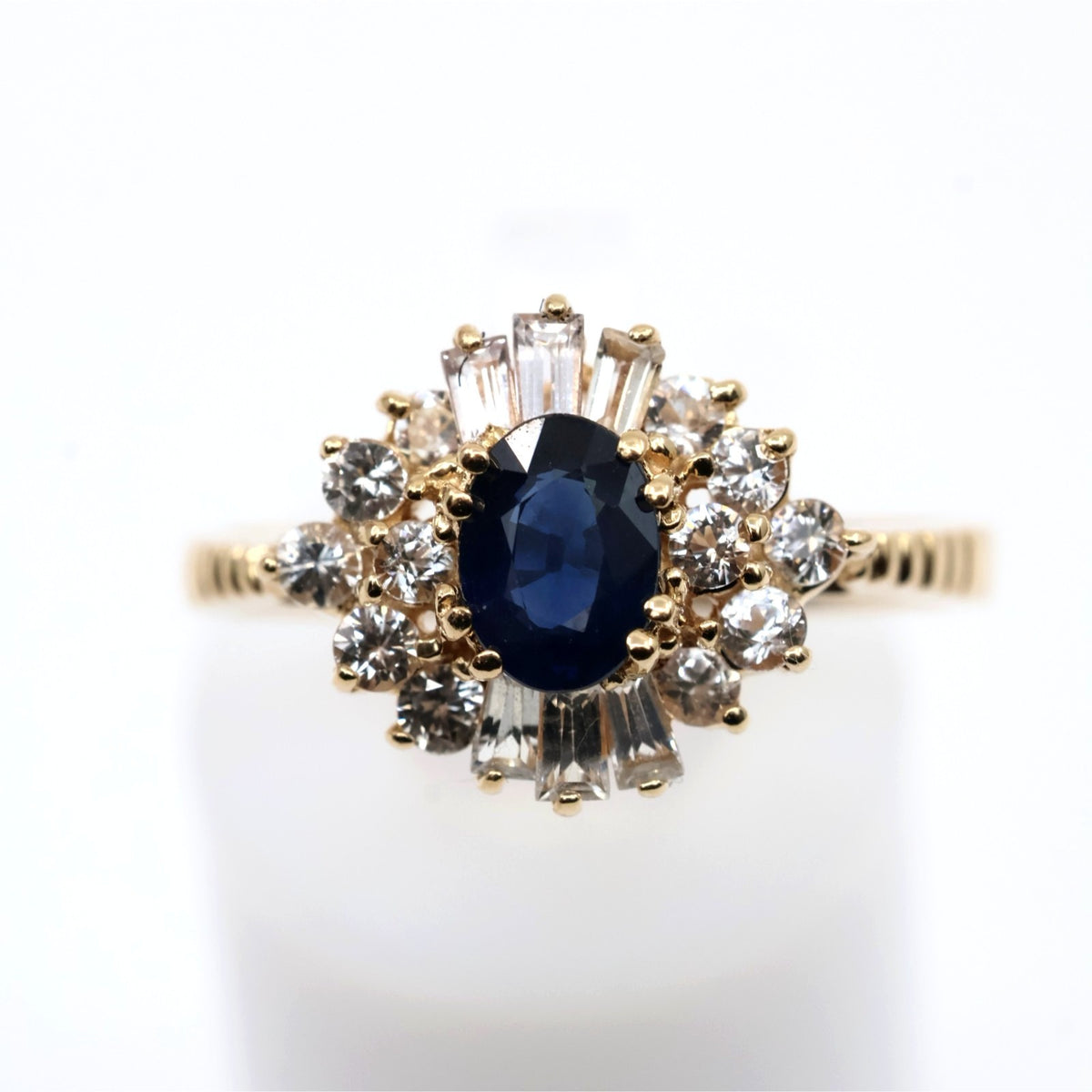 14K Yellow Gold Oval Sapphire & Diamond Ballerina Ring