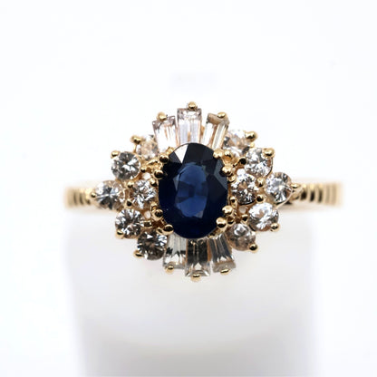 14K Yellow Gold Oval Sapphire & Diamond Ballerina Ring