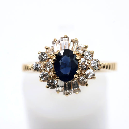 14K Yellow Gold Oval Sapphire & Diamond Ballerina Ring