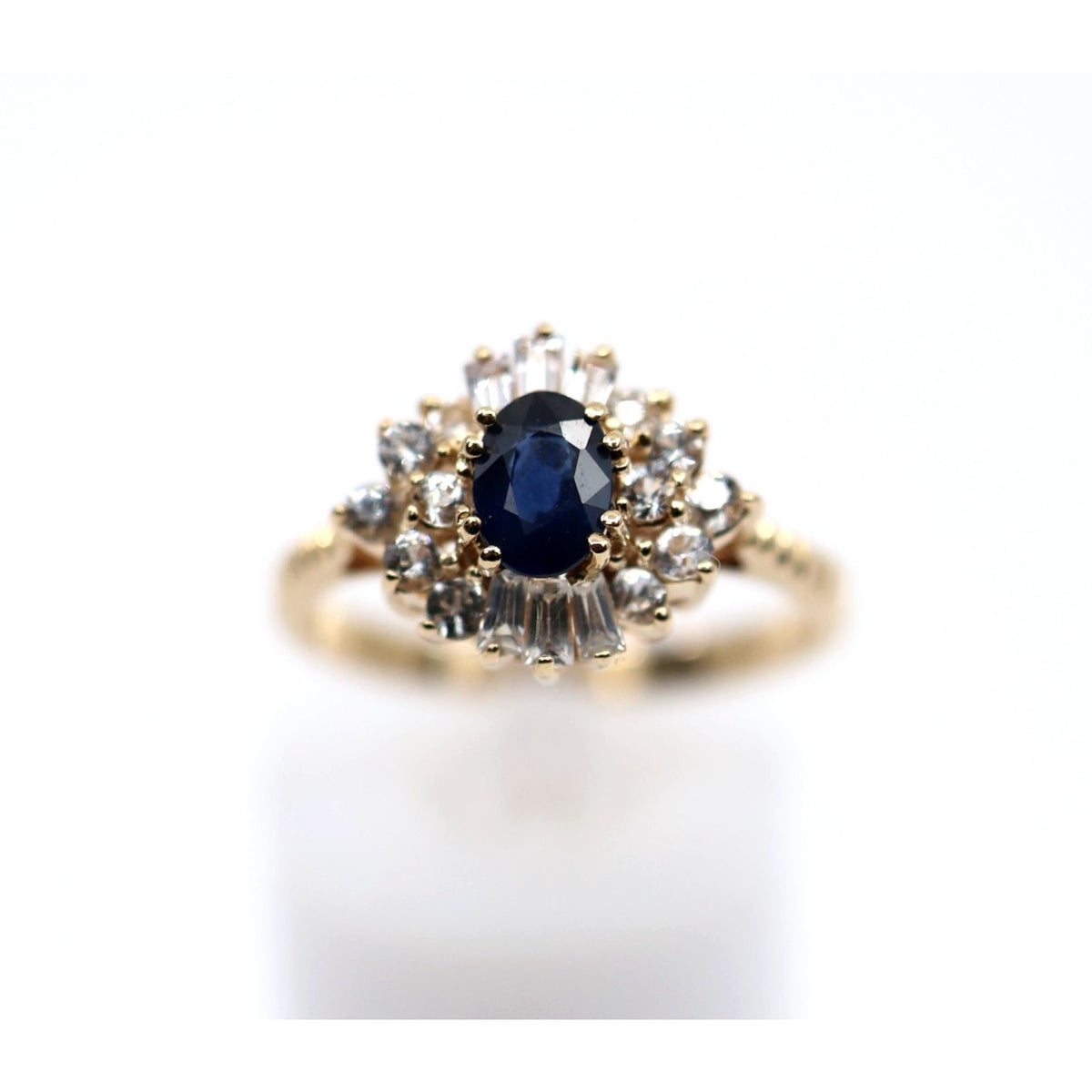 14K Yellow Gold Oval Sapphire & Diamond Ballerina Ring