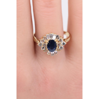 14K Yellow Gold Oval Sapphire & Diamond Ballerina Ring