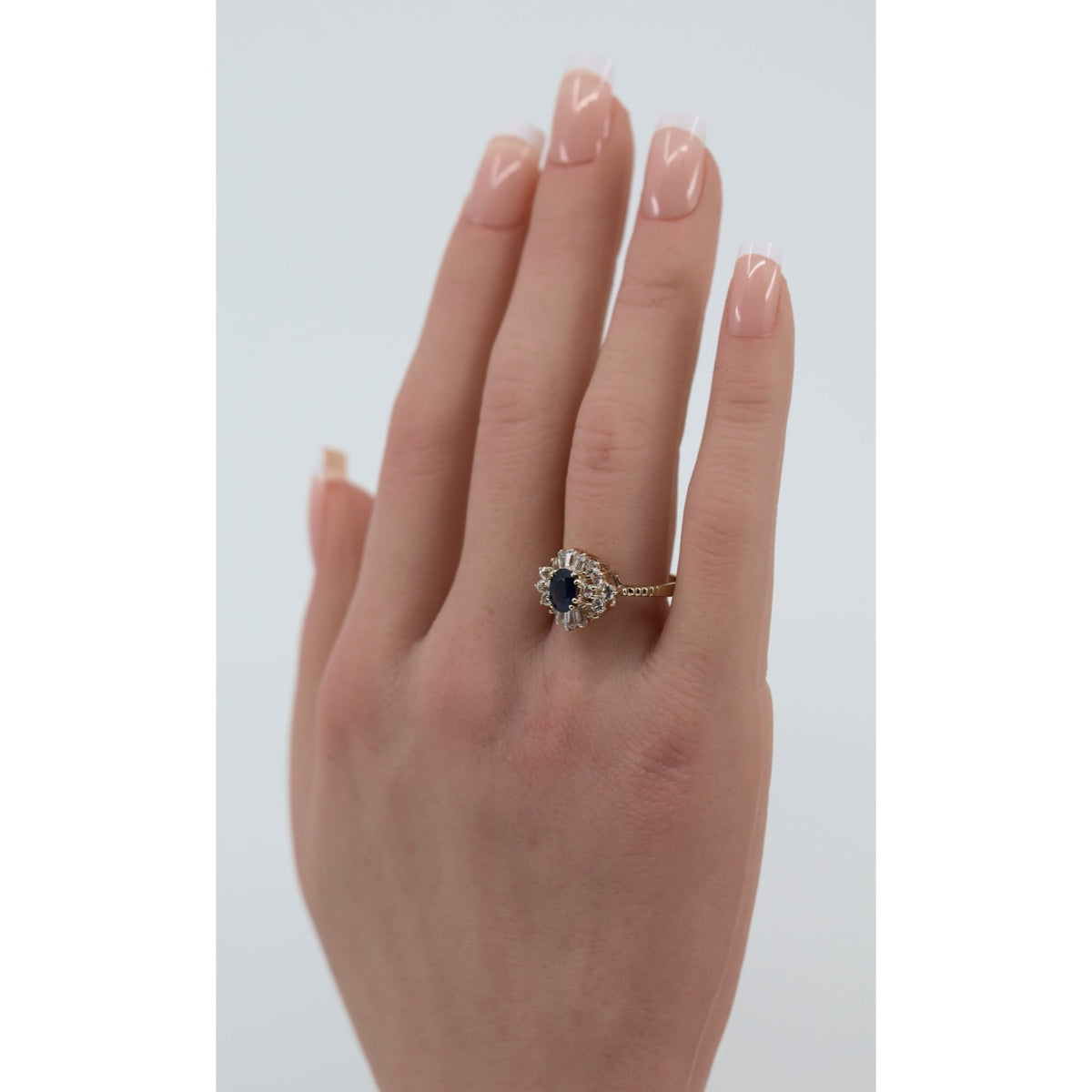 14K Yellow Gold Oval Sapphire & Diamond Ballerina Ring