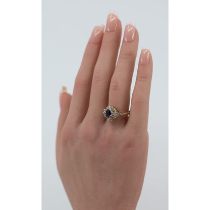 14K Yellow Gold Oval Sapphire & Diamond Ballerina Ring