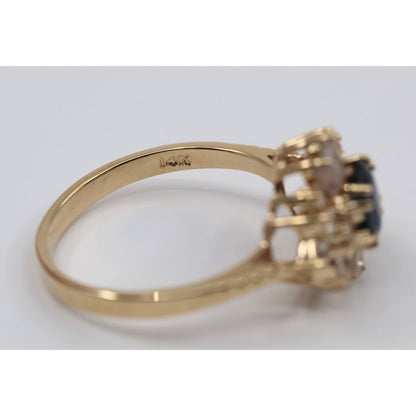 14K Yellow Gold Oval Sapphire & Diamond Ballerina Ring